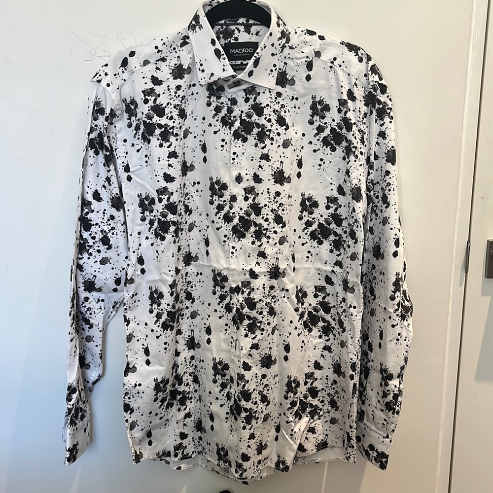Black and White Splatter Button Up Dress Shirt